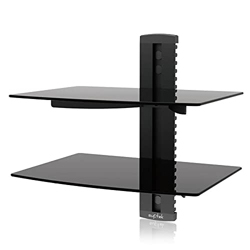 Suptek Soporte de Pared para 2 estantes flotantes(Vidrio Templado) de DVD/Cajas de Cable/Consolas de Juegos/Accesorios de TV, Negro CS202