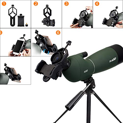 Svbony SV28 Telescopio Terrestre 20-60x60 de Zoom ImpermeableTelescopio Terrestre con Trípode y Adaptador Universal para Smartphone para Observación
