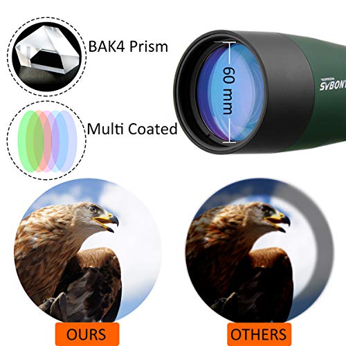 Svbony SV28 Telescopio Terrestre 20-60x60 de Zoom ImpermeableTelescopio Terrestre con Trípode y Adaptador Universal para Smartphone para Observación