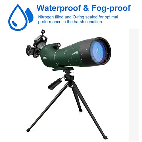 Svbony SV28 Telescopio Terrestre 20-60x60 de Zoom ImpermeableTelescopio Terrestre con Trípode y Adaptador Universal para Smartphone para Observación