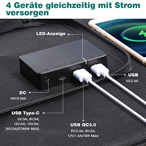 SWAREY Panel Solar 100 W Plegable 1 Salida Tipo-C(PD 60W) 2 salidas USB 1 Salida DC(18V) Placa Solar para Generadores Tableta Camping Caravanas Senderismo