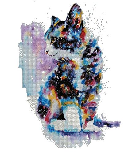 SWEET HOME - Kit de punto de cruz, diseño de gato y colores (220 x 299 puntadas, 50 x 64 cm), diseño de gato