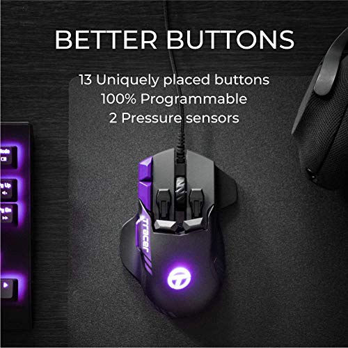 Swiftpoint Tracer Wired Gaming Mouse: 13 Programmable Buttons, 2 Pressure Sensors, Side Buttons, 12000 DPI, Mechanical Switches, Onboard Memory, 16 Game Profiles, RGB, Purple/Black for PC & Mac Gamers
