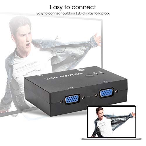 Switch VGA 2 Port Box, VGA Splitter Accesorio para computadora 2-In-1-Out 2 Port Switcher Accesorios de pantalla HD para Host Switch Two Way VGA Vedio Switch para PC TV Monitor