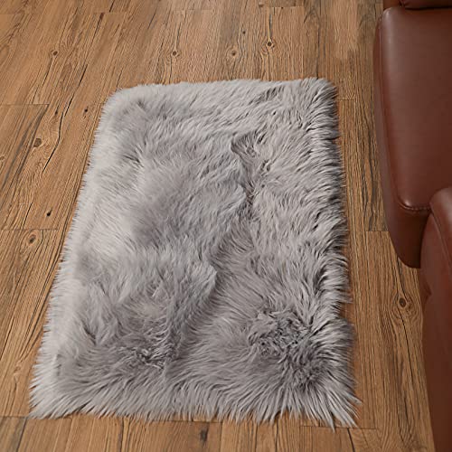 SXYHKJ Piel de Cordero Oveja/Alfombra de imitación de Piel de Cordero,imitación mullida Alfombras imitación Piel sintética,para salón Dormitorio baño sofá Silla cojín (Gris, 60 x 90 cm)