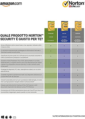 Symantec Norton Security Premium 3.0 Full license 1usuario(s) 1año(s) Italiano - Seguridad y antivirus (Caja, Full license, 1 año(s), Android, iOS, Italiano)