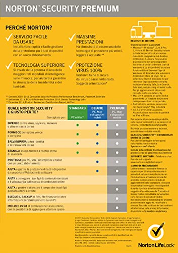 Symantec Norton Security Premium 3.0 Full license 1usuario(s) 1año(s) Italiano - Seguridad y antivirus (Caja, Full license, 1 año(s), Android, iOS, Italiano)
