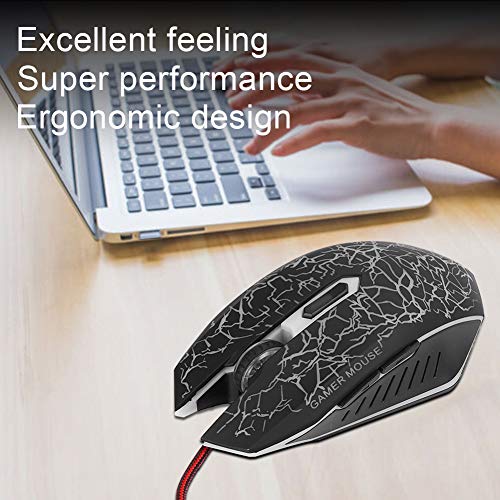 T angxi Ratón para Juegos con Cable de 6 Botones, LED USB con Cable Ratones ergonómicos para Juegos Ajustable 800-2000 dpi Computadora Lapto PC de Escritorio Ratón LED(Negro)