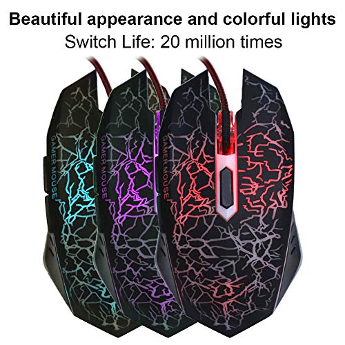 T angxi Ratón para Juegos con Cable de 6 Botones, LED USB con Cable Ratones ergonómicos para Juegos Ajustable 800-2000 dpi Computadora Lapto PC de Escritorio Ratón LED(Negro)