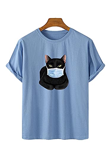 T-Shirt Hombre Transpirable Cuello Redondo Hombre Shirt Verano Estampado Creativo Manga Corta Hombre Shirt Ocio Personalidad Básica Tendencia Suelta Hombre Ropa De Calle P-Blue 3 S