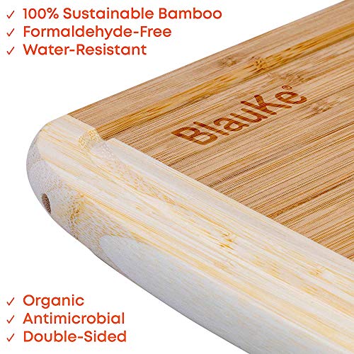 Tabla de Cortar Cocina en Madera de Bambú (Grande 37x29cm) – Bandeja para Servir – Tabla de Madera Ecológica Natural con Ranura de Jugo – Tabla Cortar y Servir Pan Carne Embutidos Quesos Verduras