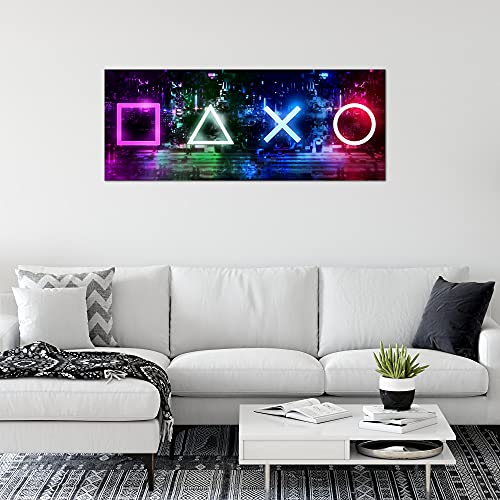 Tabla decoración de la pared los jugadores de consola - Vista de impresión en lienzo Salón Apartamento - listo para colgar - 023846PP (100 x 40 cm, a)