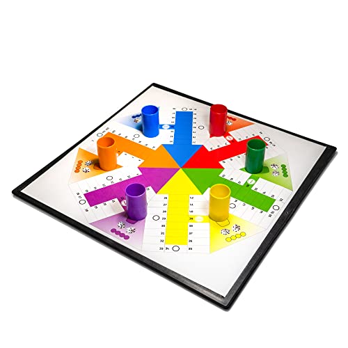 Tablero Parchís para 6 Jugadores + 6 Barriles + 6 Dados + Fichas Pra Cada Jugador, Juego de Mesa, Tablero Reversible de Parchís para 6 y para 4 Jugadores, Juegos clásicos para Regalar.