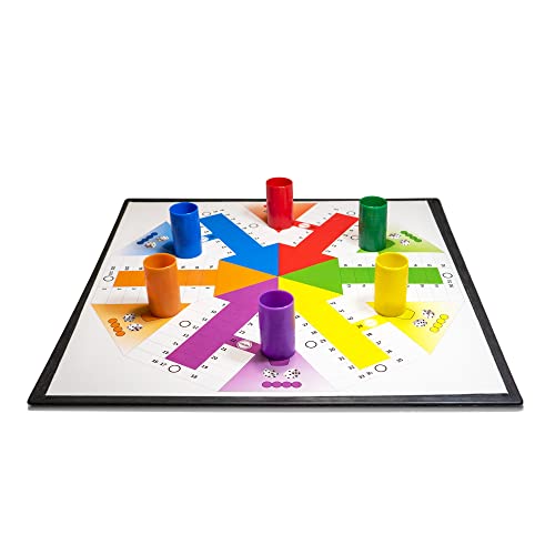 Tablero Parchís para 6 Jugadores + 6 Barriles + 6 Dados + Fichas Pra Cada Jugador, Juego de Mesa, Tablero Reversible de Parchís para 6 y para 4 Jugadores, Juegos clásicos para Regalar.