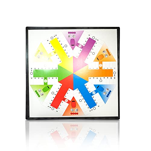 Tablero Parchís para 6 Jugadores + 6 Barriles + 6 Dados + Fichas Pra Cada Jugador, Juego de Mesa, Tablero Reversible de Parchís para 6 y para 4 Jugadores, Juegos clásicos para Regalar.