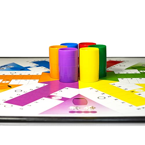 Tablero Parchís para 6 Jugadores + 6 Barriles + 6 Dados + Fichas Pra Cada Jugador, Juego de Mesa, Tablero Reversible de Parchís para 6 y para 4 Jugadores, Juegos clásicos para Regalar.