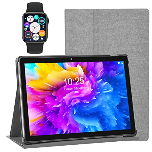 Tablet 10 Pulgadas con Reloj Deportivo Android 10 Tableta,4GB RAM + 64GB ROM,Certificación Google GMS, WiFi/Bluetooth/GPS/Type-C/OTG/Funda Protectora,con Reloj Inteligente(Gris+Reloj)