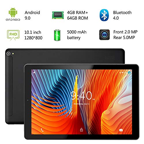 Tablet 10 Pulgadas YOTOPT, 4GB de RAM y 64 GB de Memoria, Android 9.0 Dobles SIM y TF, GPS WiFi Soporte (Negro)