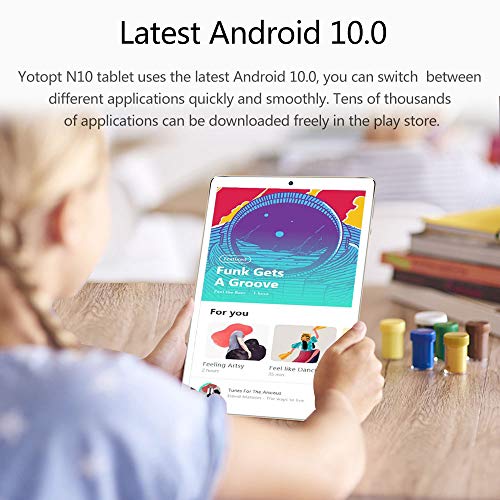 Tablet 10 Pulgadas, YOTOPT Android 10.0 Tablet PC con SIM, Processor SC9863 Octa-Core 1.6Ghz, 4GB RAM, 64GB ROM, 128GB Expandible, WiFi, GPS, Bluetooth 4.2, Type-C, Gold