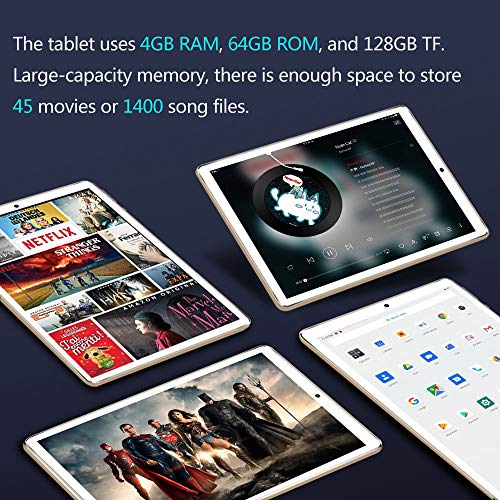 Tablet 10 Pulgadas, YOTOPT Android 10.0 Tablet PC con SIM, Processor SC9863 Octa-Core 1.6Ghz, 4GB RAM, 64GB ROM, 128GB Expandible, WiFi, GPS, Bluetooth 4.2, Type-C, Gold