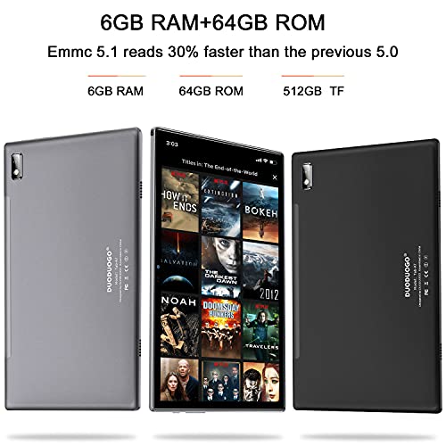 Tablet 10.1 Pulgadas DUODUOGO Android 11 Tableta PC Ultrar-Rápido, 5G WiFi, Octa-Core 2.0 GHz 6GB + 64GB (TF 512GB), 4G Dual SIM/SD,FHD 1920x1200 / 5+8MP Cámara/Bluetooth 5.0 / GPS/Type-C - Negro