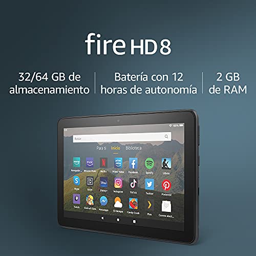 Tablet Fire HD 8, pantalla HD de 8 pulgadas, 32 GB (Negro) - Sin publicidad