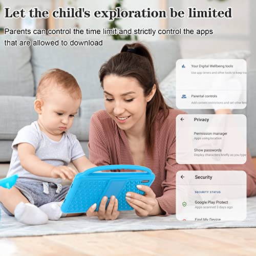 Tablet Niños 7 Pulgadas Android 10.0 Pie Pantalla IPS HD WiFi QuadCore Tablet PC para Niños - Certificación GMS 2GB + 32GB Funda Silicona Portátil Mano Regalo Cumpleaños para Niños(Blue)