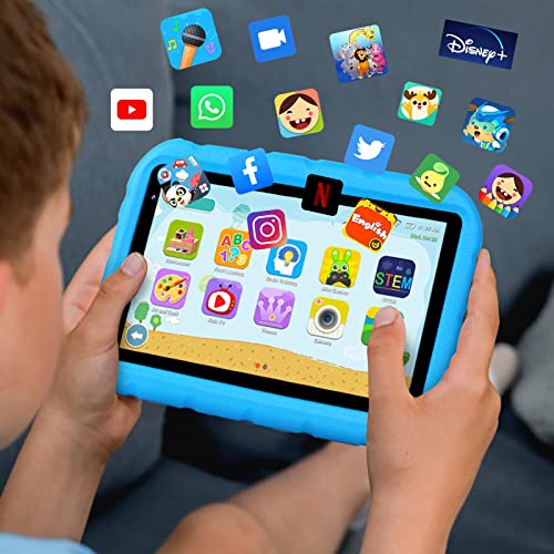 Tableta para Niños 7 Pulgadas Oangcc Android 11 Go HD Tablets Infantil Certificado por Google GMS,2GB + 32GB ROM(TF 128G),Quad Core/WiFi/Control Parental/Kid-Proof Funda Tablet/Niños Educativo -(Azul)