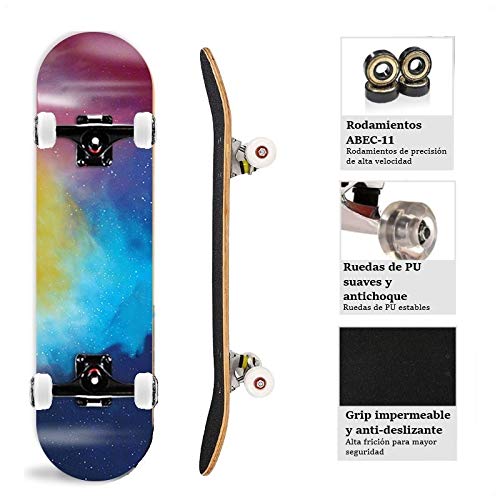 TACKLY Skateboard Adulto Completo 7-9 Capas/Layers – monopatín Skate 31”x8 Madera de Arce para niños y Adultos Unisex – Apto para Todos los Niveles Principiante intermedio avanzado (Cosmos)