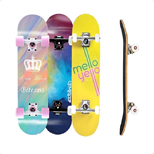 TACKLY Skateboard Adulto Completo 7-9 Capas/Layers – monopatín Skate 31”x8 Madera de Arce para niños y Adultos Unisex – Apto para Todos los Niveles Principiante intermedio avanzado (Cosmos)