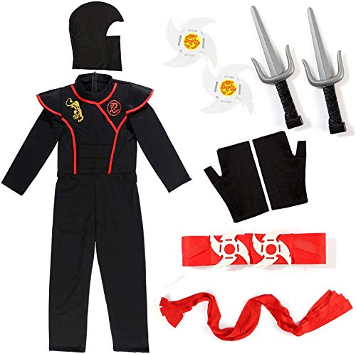 Tacobear Disfraz de Power Ninja para Niño Disfraz Infantil de Halloween Negro y Rojo 3-12 años (L (8-10 años))