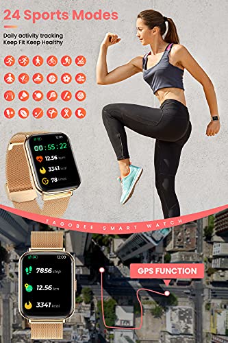 TagoBee Smartwatch Mujer,IP68 Impermeable con 1.69" Táctil Completa Reloj Inteligente Mujer Monitor de Sueño Pulsómetro,Oxígeno de Sangre,GPS Podómetro 24 Modos Deporte Compatible con iOS y Android