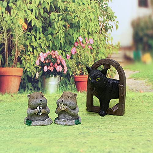 Taitan Juego de adornos de gato y góbal de resina para decoración de jardín en el hogar