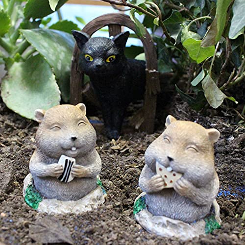 Taitan Juego de adornos de gato y góbal de resina para decoración de jardín en el hogar