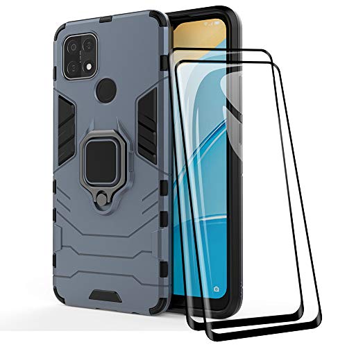 TANYO Funda + [2 Piezas] Protector de Pantalla para OPPO A15, TPU/PC Antigolpes Armor Protección Carcasa [360° Soporte] con 9H Dureza Vidrio Templado Protector, Azul