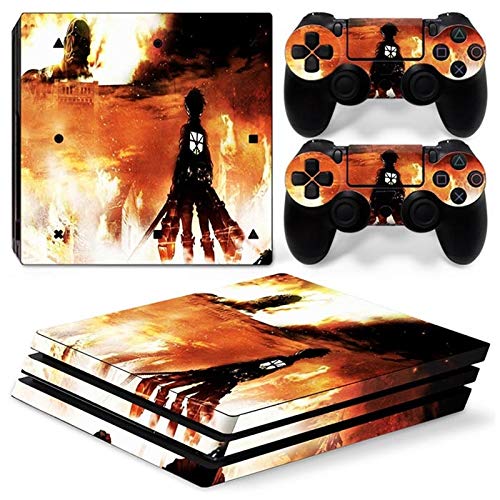 TAOSENG Anime Attack on Titan Shingeki no Kyojin Pegatina de Piel de Vinilo para Consola PS4 Pro y 2 Controladores calcomanía Cubierta Accesorios de Juego
