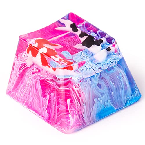 Tapa de llave retroiluminada para Cherry MX Mecánica Koi Fish Resina Artesanal Keycaps 1U