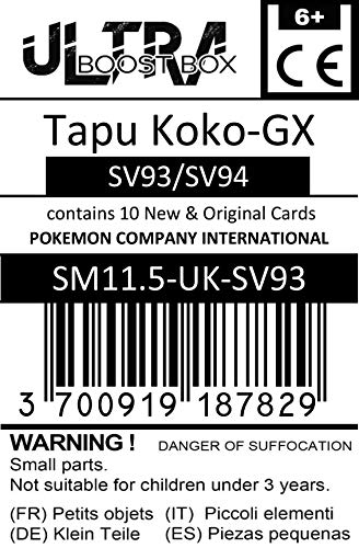 Tapu Koko-GX (Tokorico-GX) SV93/SV94 Secrète Gold - #myboost X Sun & Moon 11.5 Hidden Fates - Coffret de 10 Cartes Pokémon Aglaises
