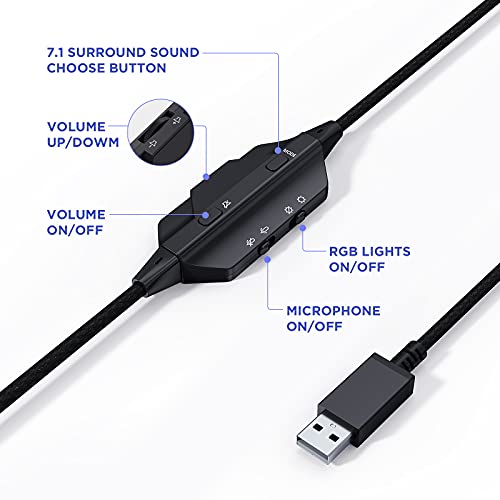 Targeal Auriculares Gaming para PS4 Sonido Envolvente 7.1Driver Audio de 50 mm-Profesional USB Cascos Gaming con Micrófono Cancelación de Ruido,RGB Ultra Ligero, para PS5/Nintendo Switch/Mac/PC
