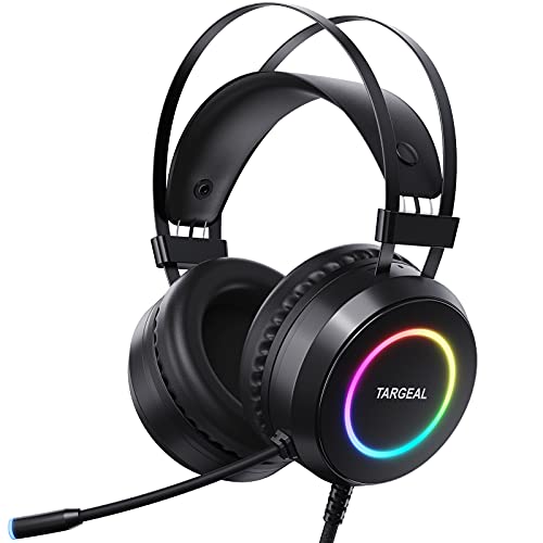 Targeal Auriculares Gaming para PS4 Sonido Envolvente 7.1Driver Audio de 50 mm-Profesional USB Cascos Gaming con Micrófono Cancelación de Ruido,RGB Ultra Ligero, para PS5/Nintendo Switch/Mac/PC