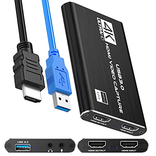 Tarjeta de captura de juegos, 4K Dispositivo de captura de video HDMI USB 3.0, Full HD 1080P para grabación de juegos, Transmisión en vivo
