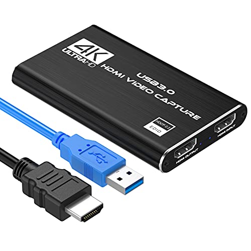 Tarjeta de captura de juegos, 4K Dispositivo de captura de video HDMI USB 3.0, Full HD 1080P para grabación de juegos, Transmisión en vivo