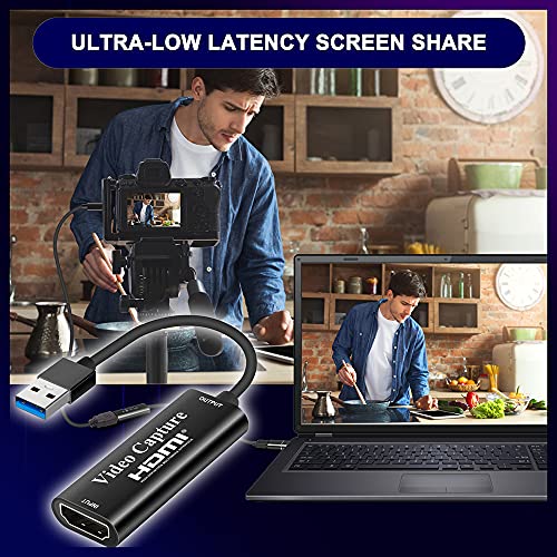 Tarjeta de Captura de Video HDMI 4K, Tarjeta de Captura de Juegos USB 3.0 Adaptador de Captura de 1080P para transmisión, enseñanza, videoconferencia o transmisión en Vivo (Negro)