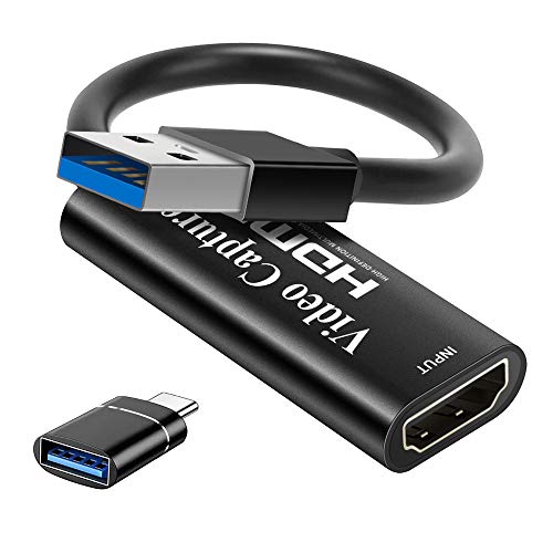 Tarjeta de Captura de Video HDMI 4K, Tarjeta de Captura de Juegos USB 3.0 Adaptador de Captura de 1080P para transmisión, enseñanza, videoconferencia o transmisión en Vivo (Negro)