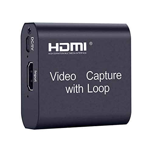Tarjeta de Captura de Vídeo HDMI con Loop Out, Capturadora de Video 4K HDMI a USB 2.0, HD 60FPS 1080P Video Capture Card para Windows / Mac/ OS / Linux/ Switch/ PS4/ Xbox (Nero)