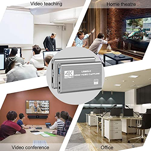 Tarjeta de Captura de Video y Audio Rybozen 4K, Dispositivo de Captura de Video HDMI USB 3.0, Full HD 1080P para grabación de Juegos, transmisión de transmisión en Vivo, Plateado
