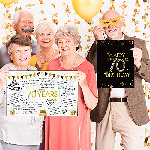 Tarjeta de Felicitación de Mensaje de Feliz Cumpleaños de Estrella Globo Gigante Negro y Dorado Tarjeta de Decoración de Fiesta Cartel Alternativo de Libro de Invitados (70 Cumpleaños)