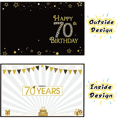 Tarjeta de Felicitación de Mensaje de Feliz Cumpleaños de Estrella Globo Gigante Negro y Dorado Tarjeta de Decoración de Fiesta Cartel Alternativo de Libro de Invitados (70 Cumpleaños)