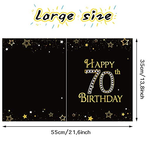 Tarjeta de Felicitación de Mensaje de Feliz Cumpleaños de Estrella Globo Gigante Negro y Dorado Tarjeta de Decoración de Fiesta Cartel Alternativo de Libro de Invitados (70 Cumpleaños)