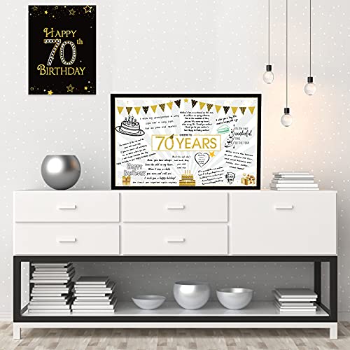 Tarjeta de Felicitación de Mensaje de Feliz Cumpleaños de Estrella Globo Gigante Negro y Dorado Tarjeta de Decoración de Fiesta Cartel Alternativo de Libro de Invitados (70 Cumpleaños)